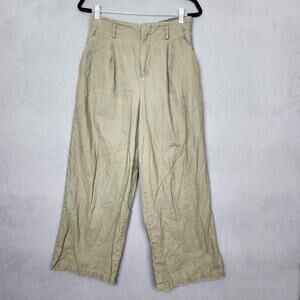 Uniqlo Pants Womens Medium Green Linen Cotton Wide Leg Cropped Culotte High Rise